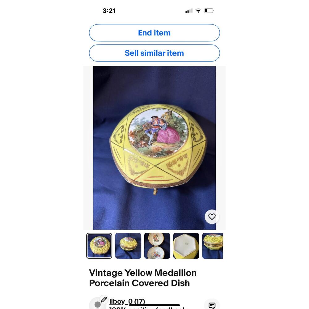 Vintage Yellow Medallion Porcelain‎ Covered Dish